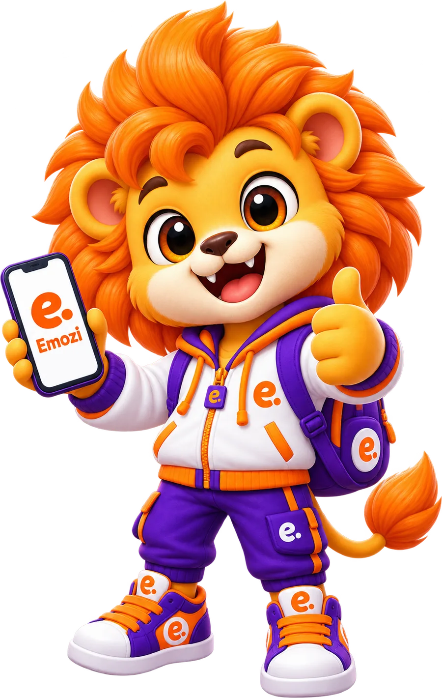 Emo, maskot Emozi, membawa ponsel dengan logo Emozi